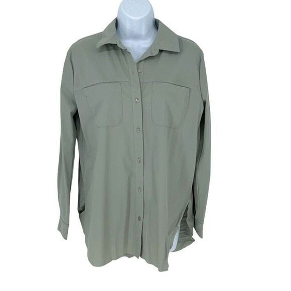 Lysse Womens Oversized Solid Button Down Short Sleeve Shirt Mint XS NWT - Picture 1 of 9